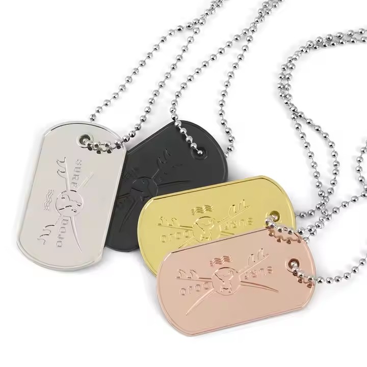 Engraved Metal Military Dog Tags with Ball Chain and Custom Text