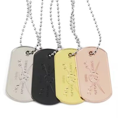 Engraved Metal Military Dog Tags with Ball Chain and Custom Text