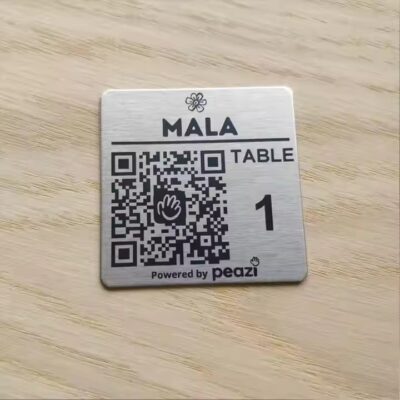 Stainless steel QR metal asset label with adhesive backing for equipment