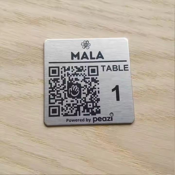 Stainless steel QR metal asset label with adhesive backing for equipment