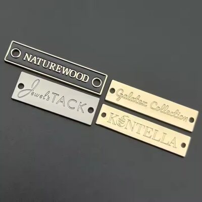 Custom engraved metal tags for fashion handbag branding with logo

