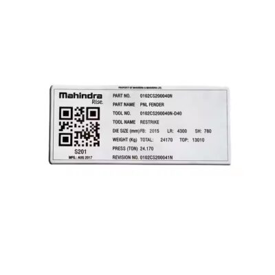 Custom adhesive aluminum asset tag for industrial equipment