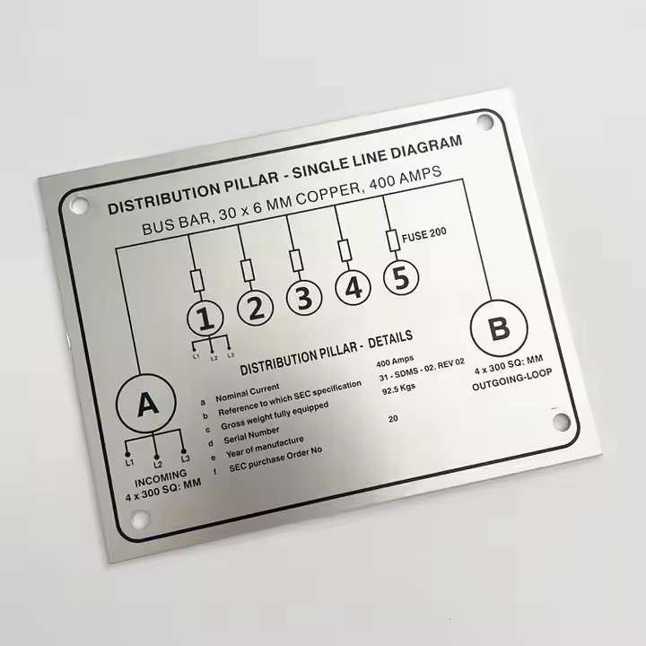 Durable adhesive-backed etched metal nameplate for identification