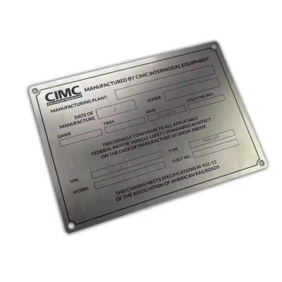Durable adhesive-backed etched metal nameplate for identification