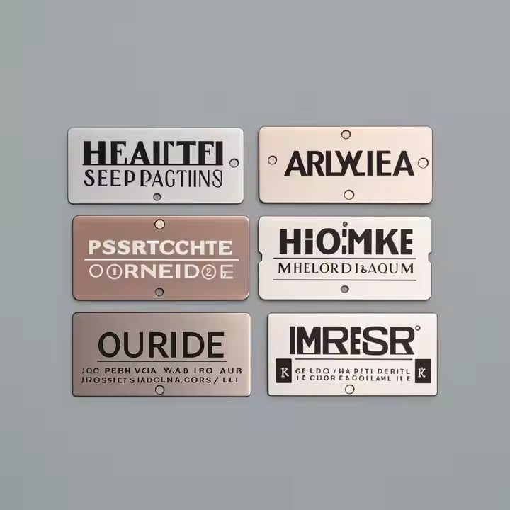 Durable etched anodized aluminum label with engraved text and logo
