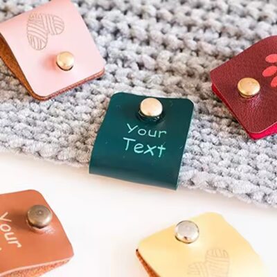 Colorful leather tags with screw-in and rivet holes for DIY crafting