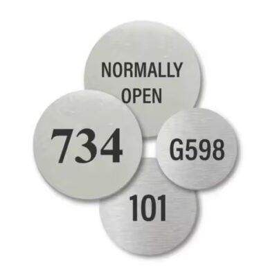 Durable metal badge tag with laser-engraved logo and design
