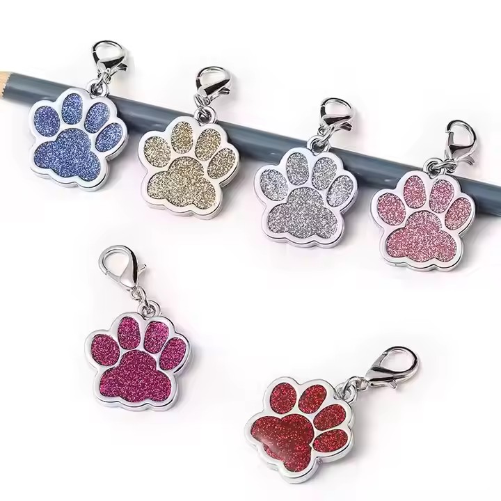 Glitter Paw Print Metal Pet ID Tag
