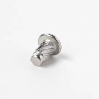 Knurled screw-in rivet metal tags for machinery and asset marking

