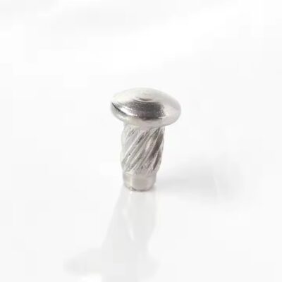 Knurled screw-in rivet metal tags for machinery and asset marking

