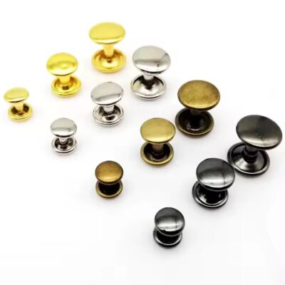 Screw-in and rivet tags for wallets, bags, shoes, and apparel