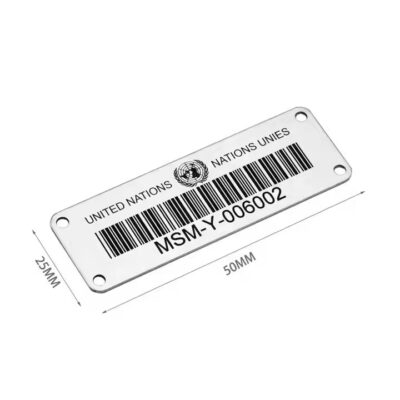 Unique barcode metal asset tag for industrial equipment tracking