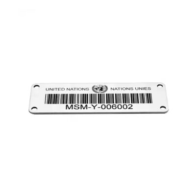 Unique barcode metal asset tag for industrial equipment tracking
