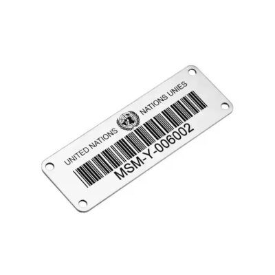 Unique barcode metal asset tag for industrial equipment tracking