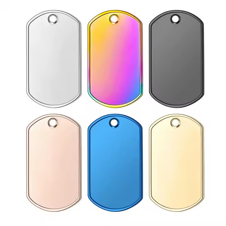 Personalized stainless steel tags with engraved custom logos