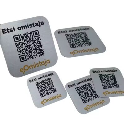 Heavy-duty adhesive metal barcode and QR code asset tags
