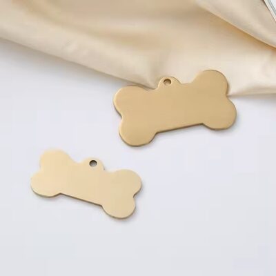 Brass dog tag necklace with copper label close-up