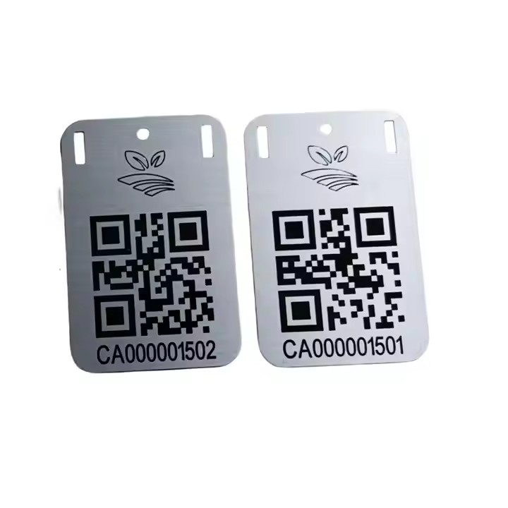 Black Anodized QR Code Aluminum Tree Tag for Outdoor Plant Labeling
