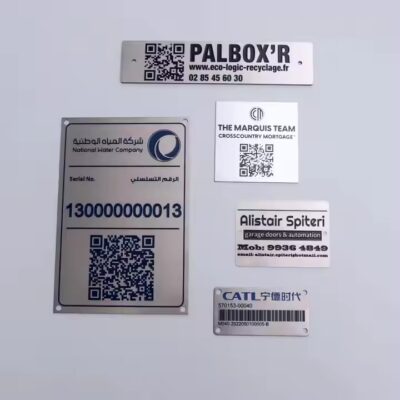 Custom industrial metal etched QR code label for machinery identification