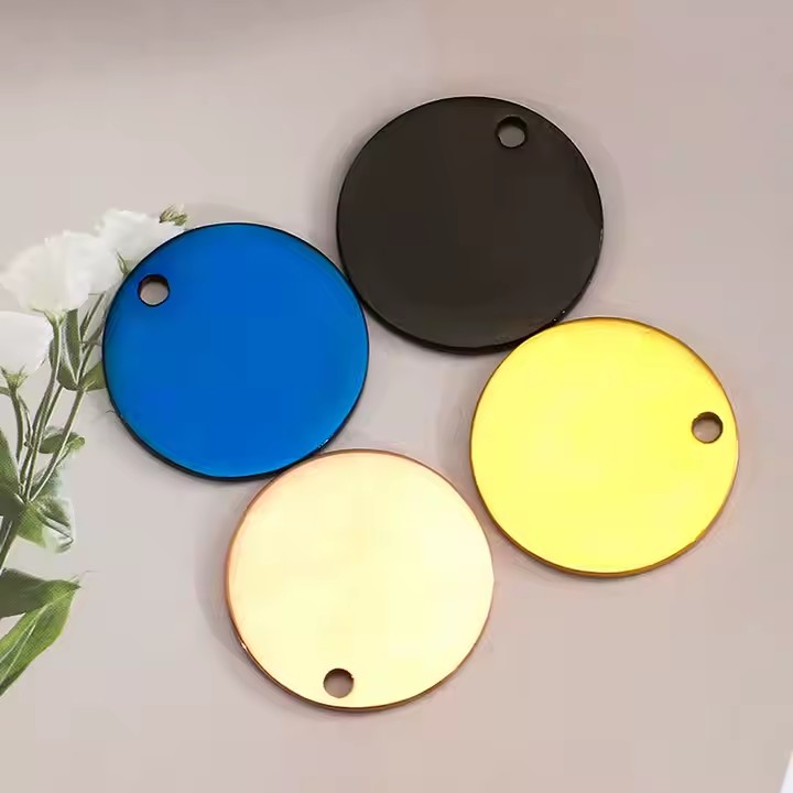 Round Stainless Steel Hanging ID Tag with Anti-Loss Function