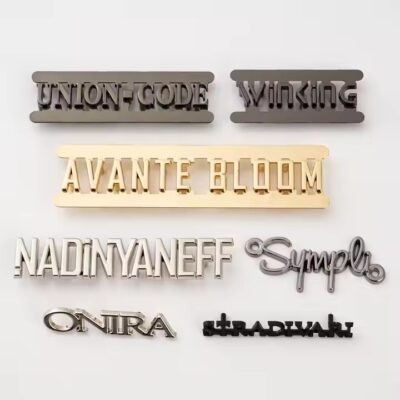 Wholesale Custom Letter Logo Metal Tags for Bags with Unique Shapes