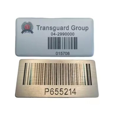Custom stainless steel QR metal asset tag with adhesive for equipment