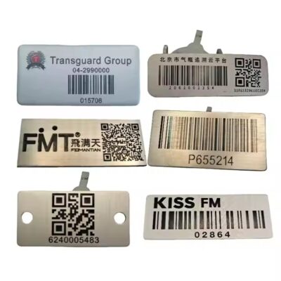 Custom stainless steel QR metal asset tag with adhesive for equipment