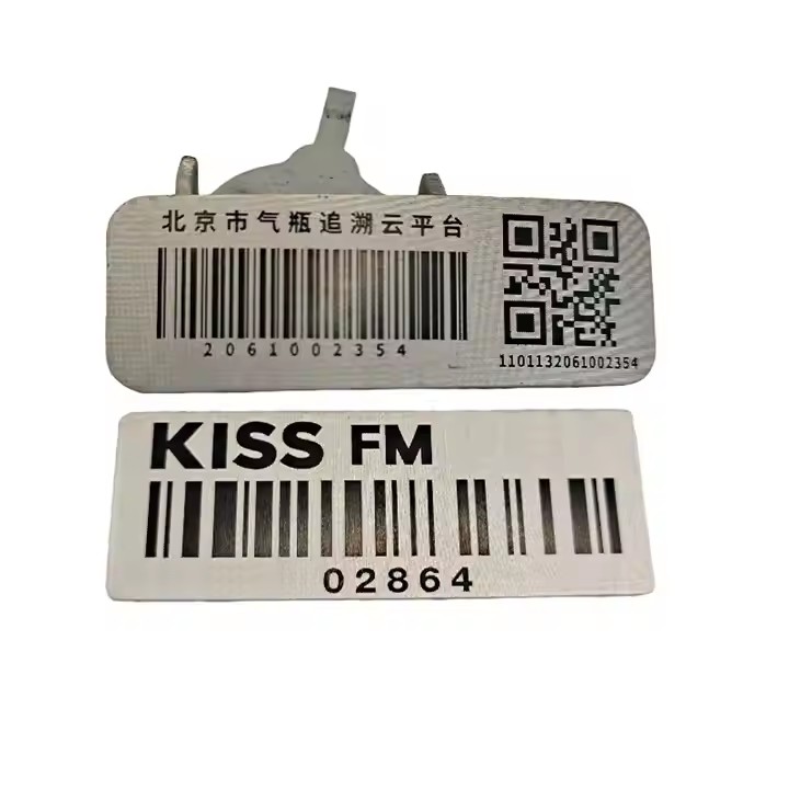 Custom stainless steel QR metal asset tag with adhesive for equipment