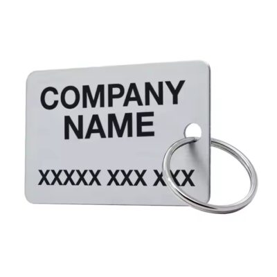 Aluminum asset tag with printed QR code and barcode