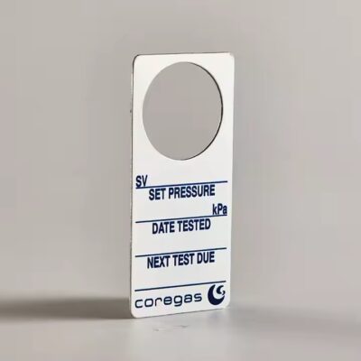 Anodized aluminum asset tag with laser marking for equipment tracking