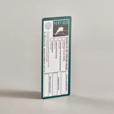 Anodized aluminum asset tag with laser marking for equipment tracking