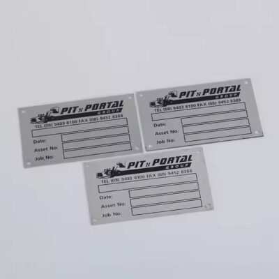 Custom anodized metal asset tag for equipment