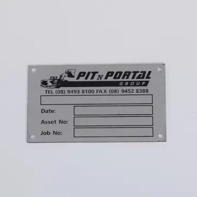 Custom anodized metal asset tag for equipment