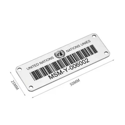 Custom laser-engraved aluminum barcode tags for asset identification