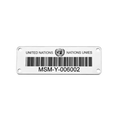 Custom laser-engraved aluminum barcode tags for asset identification