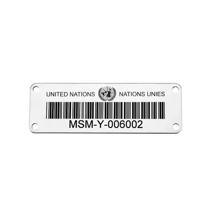 Custom laser-engraved aluminum barcode tags for asset identification