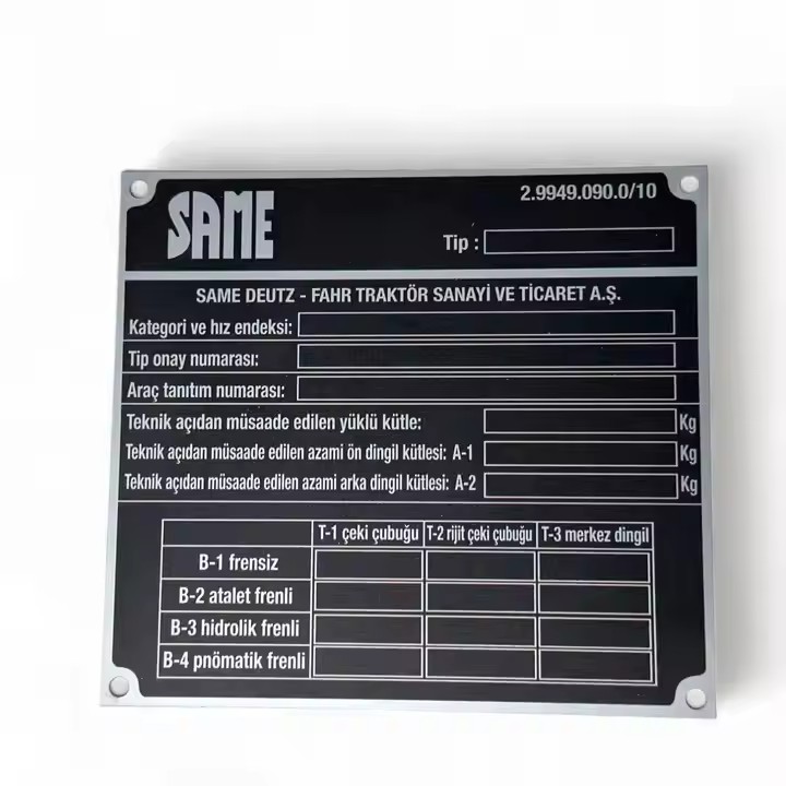 Custom black metal asset tag with printed equipment ID