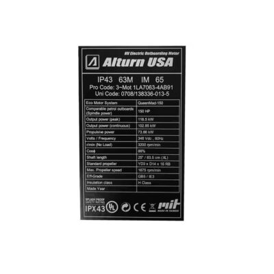 Custom black metal asset tag with printed equipment ID