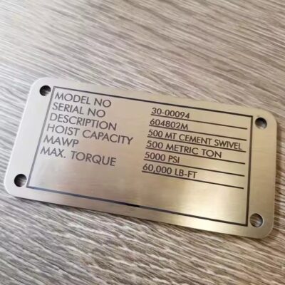 Custom engraved metal serial number tags for electrical panels