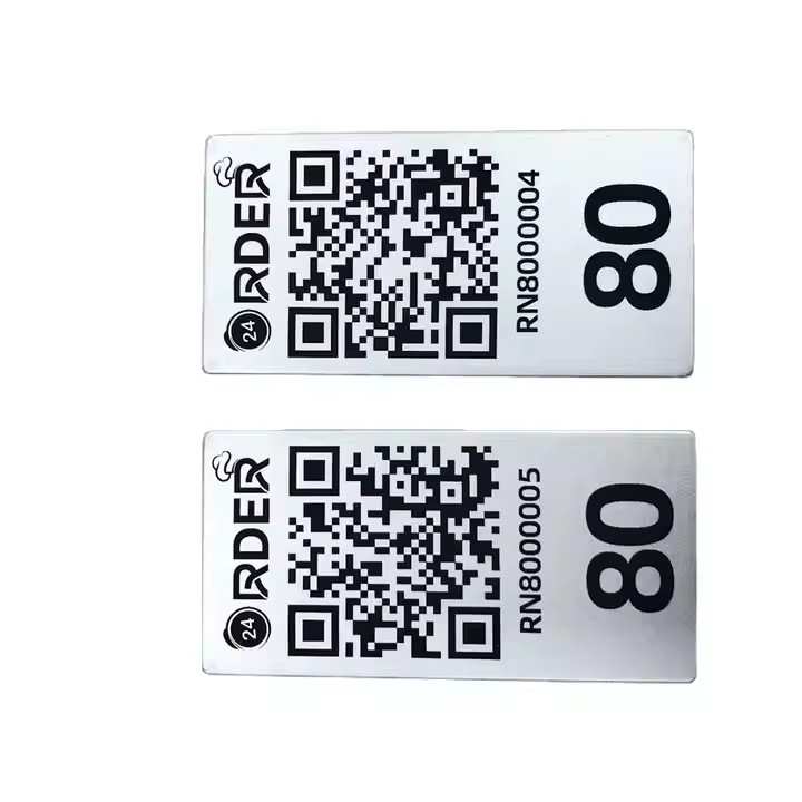 Custom metal asset tag with logo, QR code and barcode