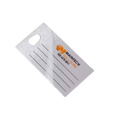High-quality printed metal tag with pre-drilled holes