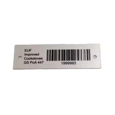 Custom aluminum asset tag with barcode and QR code