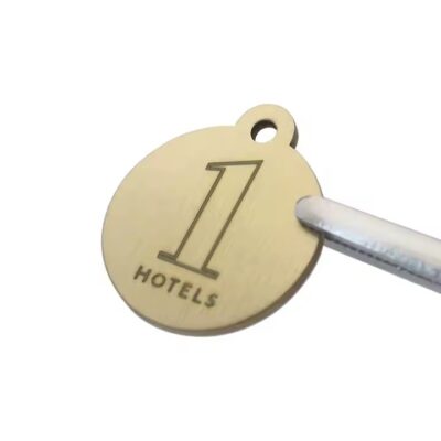 Solid brass and copper tags close-up

