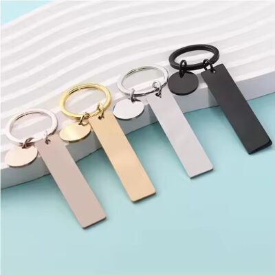 Blank stainless steel keychain tags in rectangular and square shape