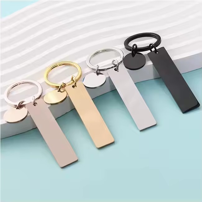Blank stainless steel keychain tags in rectangular and square shape