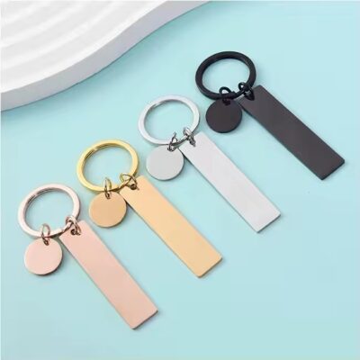 Blank stainless steel keychain tags in rectangular and square shape