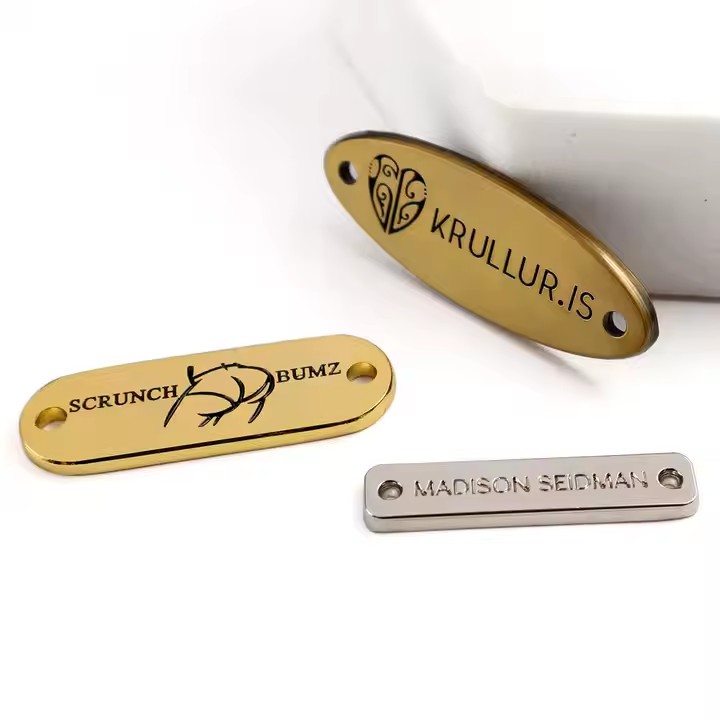 Custom engraved brass metal tags with logo for branding and identification