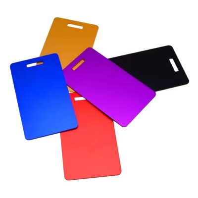 Custom Cut Anodized Aluminum Luggage ID Tags with Engraving