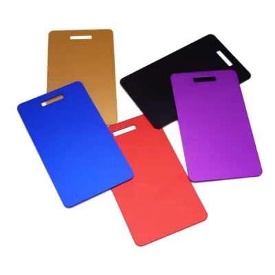 Custom Cut Anodized Aluminum Luggage ID Tags with Engraving