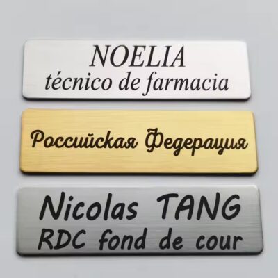 Custom engraved metal name tag for business ID identification
